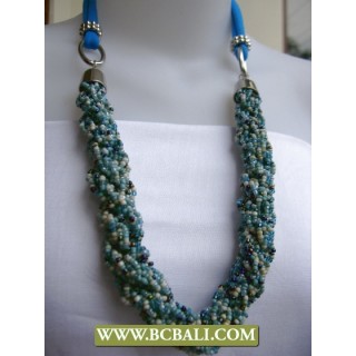 Blue and White Squins wrap Necklace with Blue sky cloth